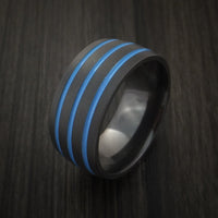 Black Titanium Band with Tri-Color Inlay Custom Made Ring