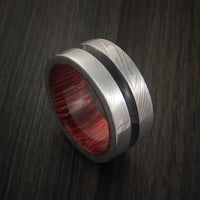 Damascus Steel Band with a Hardwood Interior Sleeve Custom Made Ring