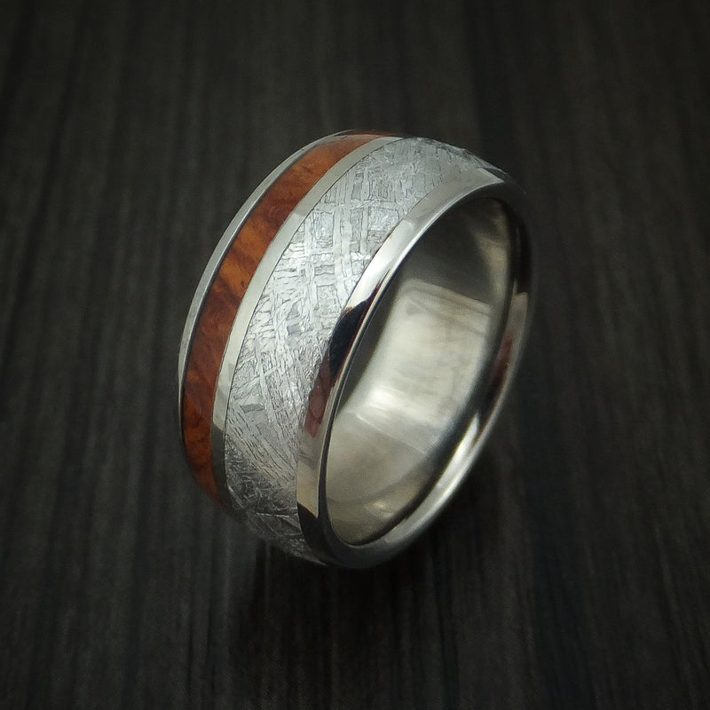 Titanium Ring with Meteorite and Desert Ironwood Burl Wood Custom Made Band