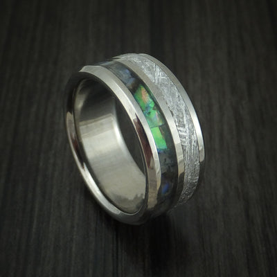 Titanium Ring with Meteorite and Abalone Custom Made Band