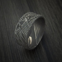 Damascus Steel Tree Bark Carved Ring Custom Made Band