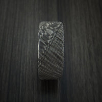 Damascus Steel Tree Bark Carved Ring Custom Made Band