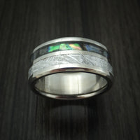 Titanium Ring with Meteorite and Abalone Custom Made Band