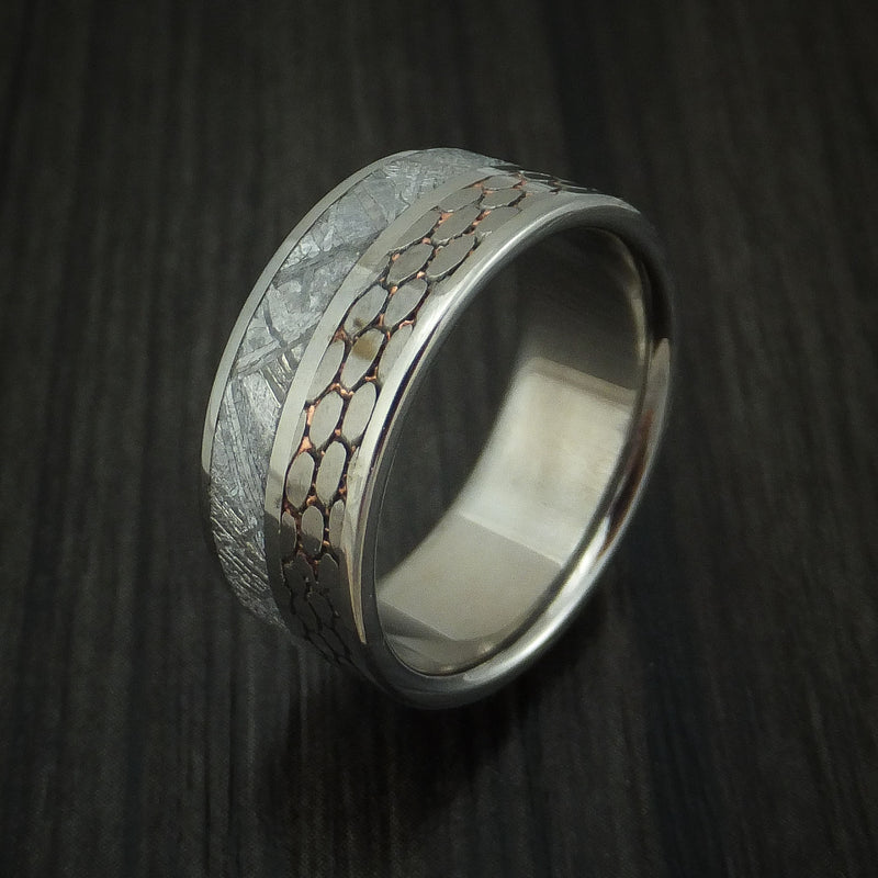 Titanium Men's Ring with Meteorite and Etched Superconductor