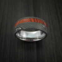Damascus Steel Ring inlaid with Hardwood Custom Made Band