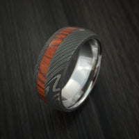 Damascus Steel Ring inlaid with Hardwood Custom Made Band