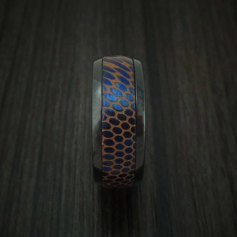 Black Titanium and Anodized Etched Superconductor Ring Custom Made Titanium-Niobium and Copper Band