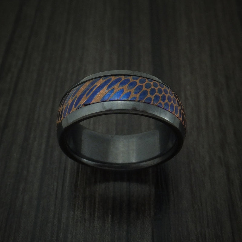 Black Titanium and Anodized Etched Superconductor Ring Custom Made Titanium-Niobium and Copper Band