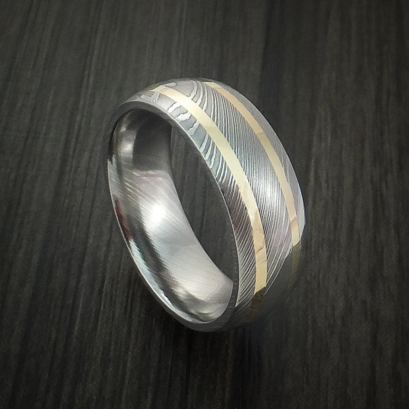Damascus Steel and 14k Gold Custom Made Men's Band | Revolution Jewelry
