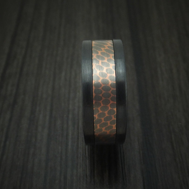 Black Titanium and Superconductor Ring Custom Made Titanium-Niobium and Copper Band