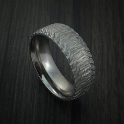 Titanium Carved Tread Design Ring Bold Unique Band Custom Made to Any Size