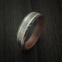 Damascus Steel Ring with Silver Inlays and Kauri Hard Wood Sleeve