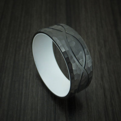 Black Titanium Hammered Infinity Design Ring with Cerakote Sleeve Custom Made Band
