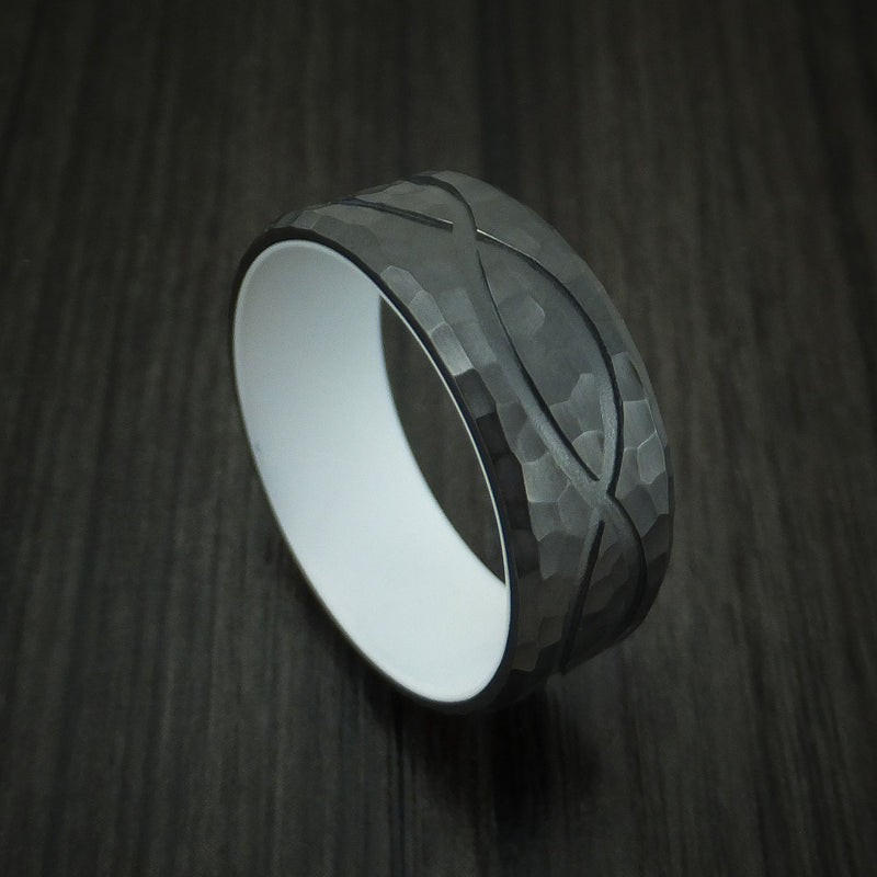 Black Zirconium Hammered Infinity Design Ring with Cerakote Sleeve Custom Made Band