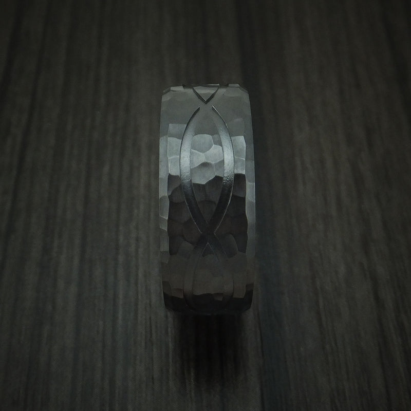 Black Zirconium Hammered Infinity Design Ring with Cerakote Sleeve Custom Made Band