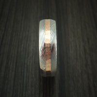 Damascus Steel and 14K Rose Gold Band with Snakewood Wood Inlay Custom Made Ring