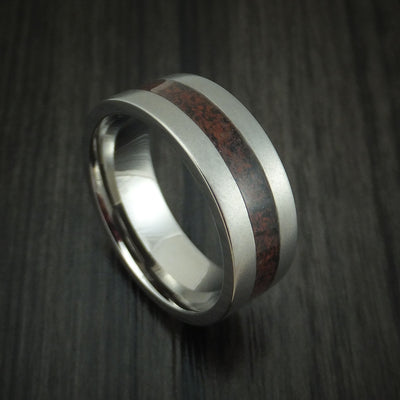 Titanium and Red Dinosaur Bone Ring Custom Made Fossil Band