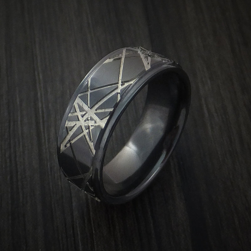 Black Zirconium Retro Rocker Pattern Custom Made Men's Band | REVOLUTION