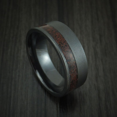 Black Zirconium and Red Dinosaur Bone Ring Custom Made Fossil Band
