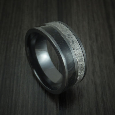 Black Zirconium Black Dinosaur Bone and Gibeon Meteorite Ring Custom Made Fossil Band