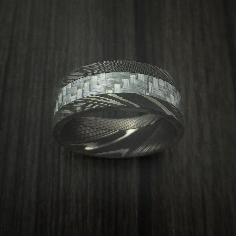 Damascus Steel and Carbon Fiber Ring Custom Made Band