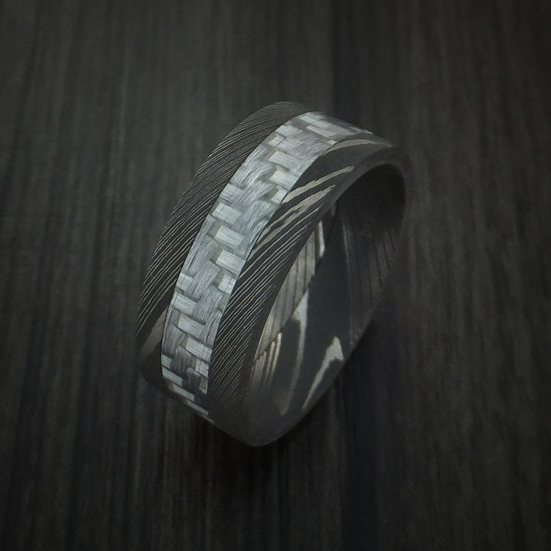 Damascus Steel and Carbon Fiber Ring Custom Made Band