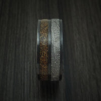Black Titanium Tan Dinosaur Bone and Gibeon Meteorite Ring with Desert Ironwood Burl Wood Sleeve Custom Made Fossil Band