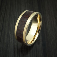 14K Yellow Gold and Red Dinosaur Bone Ring Custom Made Fossil Band