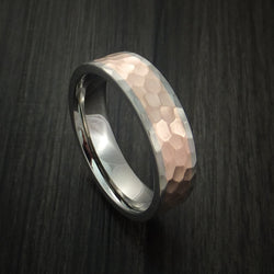 Titanium Ring Classic Hammer Style with 14k Rose Gold Inlay Wedding Band Any Size and Finish 3-22