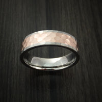 Titanium Ring Classic Hammer Style with 14k Rose Gold Inlay Wedding Band Any Size and Finish 3-22