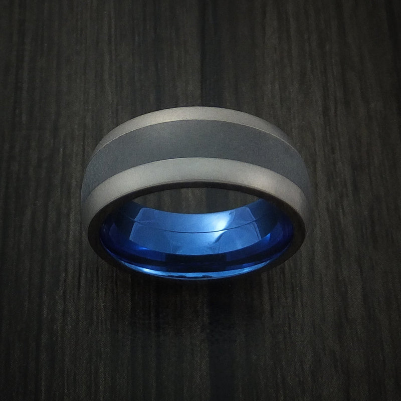 Titanium and Black Titanium Inlay and Anodized Inside Custom Ring Made