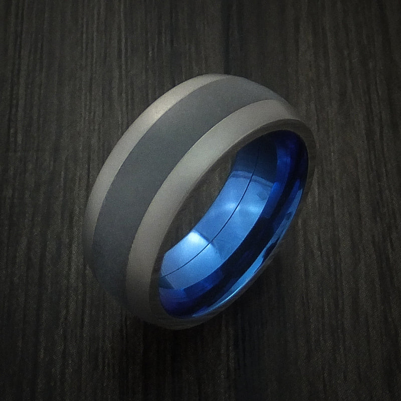 Titanium and Black Titanium Inlay and Anodized Inside Custom Ring Made