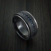 Black Titanium Band with 14K White Gold Edges and 12 Beautiful Sapphires