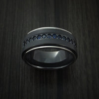Black Titanium Band with 14K White Gold Edges and 12 Beautiful Sapphires