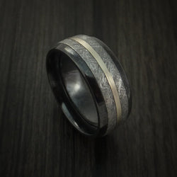 Gibeon Meteorite in Black Titanium Band with 14K White Gold Ring