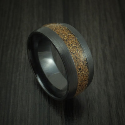 Black Zirconium and Tan Dinosaur Bone Ring Custom Made Fossil Band