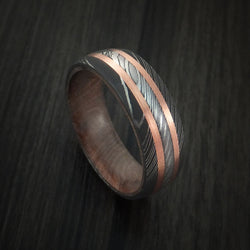 Damascus Steel Ring with Copper Inlays and Kauri Hard Wood Sleeve
