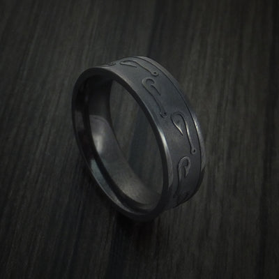 Black Zirconium Fish Hook Design Ring Custom Made Fishing Band
