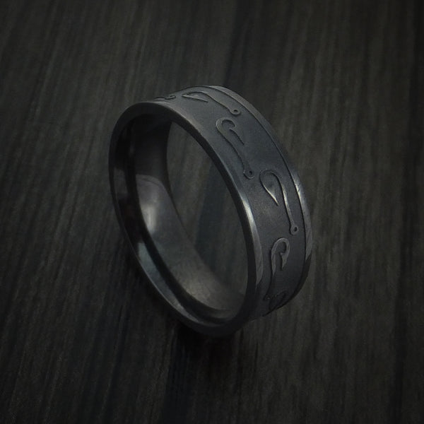 Black Zirconium Fish Hook Design Men's Ring Custom Made Fishing Band Black Zirconium Fish Hook Design Men's Ring Custom Made Fishing Band