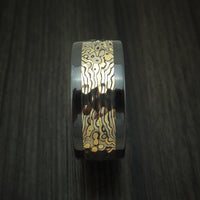 Black Zirconium and Yellow Gold Mokume Shakudo Hammered Ring Custom Made Band
