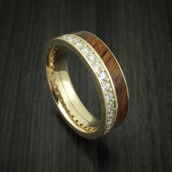 14K Yellow Gold Eternity Diamond Band with Desert Ironwood Burl Inlay Custom Made Ring