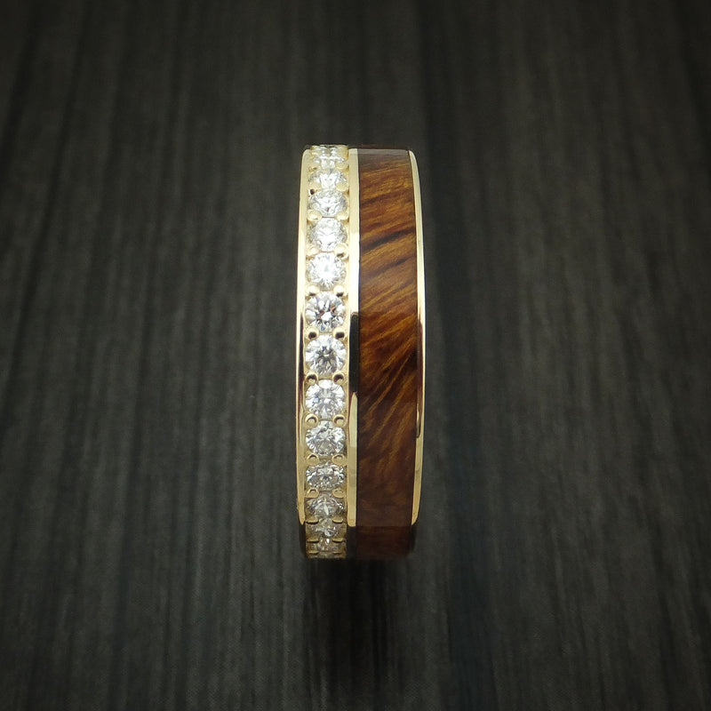 14K Yellow Gold Eternity Diamond Band with Desert Ironwood Burl Inlay Custom Made Ring