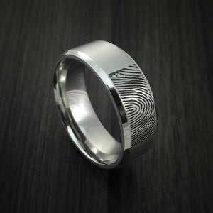 Cobalt Chrome Personalized Fingerprint Men's Ring Wedding Band Custom ...