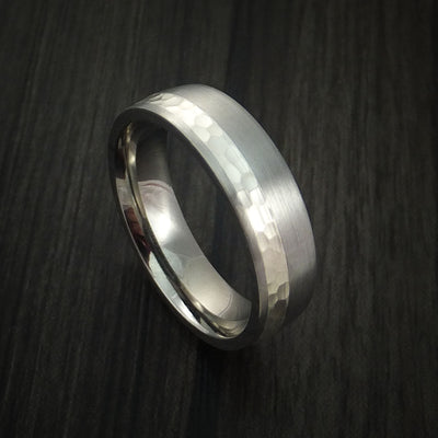 Titanium and Silver Ring Hammered Wedding Band Custom Made
