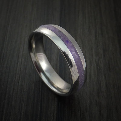 Titanium and Sugilite Ring Custom Made Wedding Band Lavulite