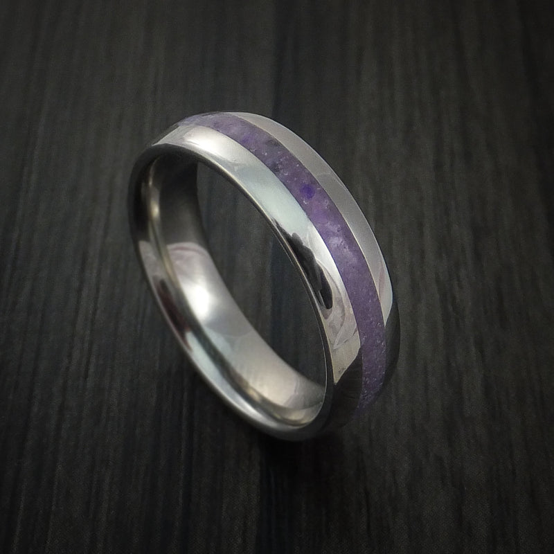 Titanium and Sugilite Ring Custom Made Wedding Band Lavulite