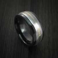 Black Zirconium and Damascus Steel Band 14K White Gold Center Custom Made Ring