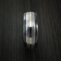 Black Titanium and Damascus Steel Band 14K White Gold Center Custom Made Ring