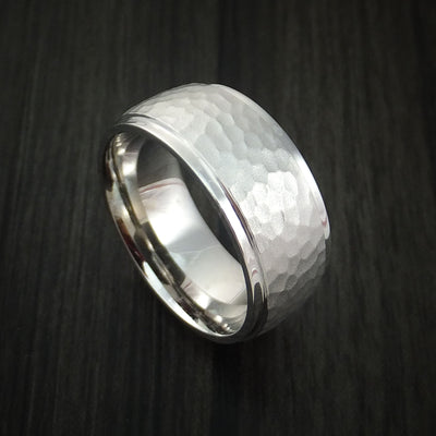 14K White Gold Hammered Ring Custom Made to Any Size Wedding Band