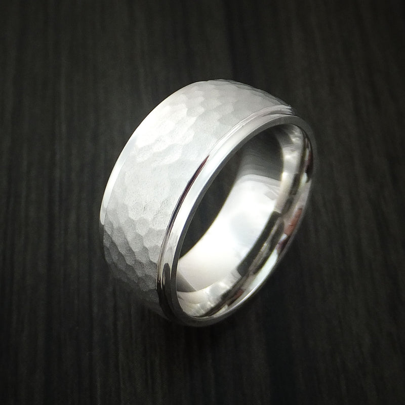 14K White Gold Hammered Ring Custom Made to Any Size Wedding Band
